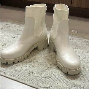 White Combat Moto Boots with Chunky Sole